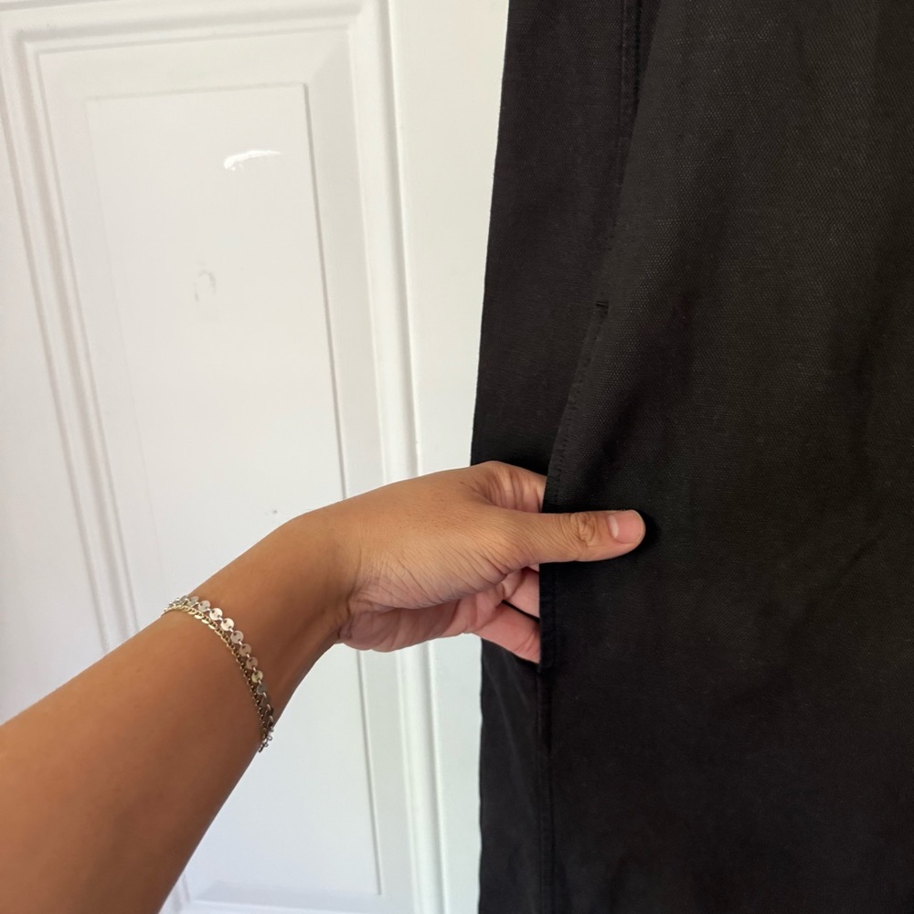 EILEEN FISHER black organic cotton hemp zip up short sleeve cropped jumpsuit - Picture 4 of 8